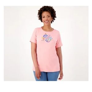 QVC Quacker Factory Beach Comber Short Sleeve Top 3XL Light Coral